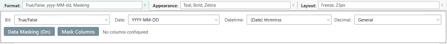 Format settings for export templates