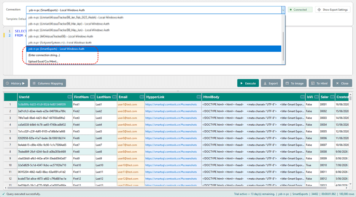 Connection selector dropdown in SSMS mode