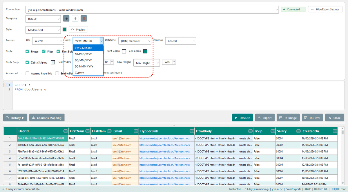 DateTime format settings