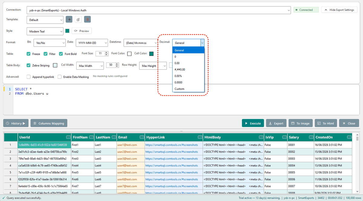 Decimal format settings