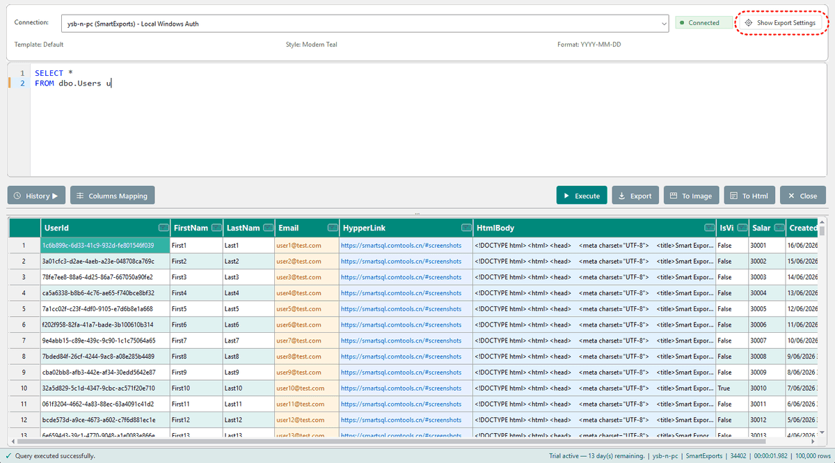 Collapsible export settings panel
