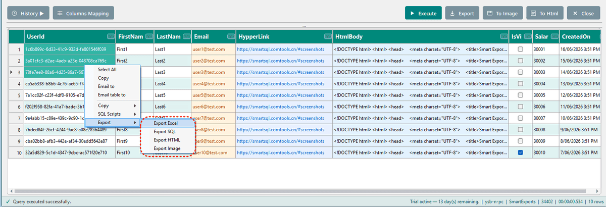 Export selected cells
