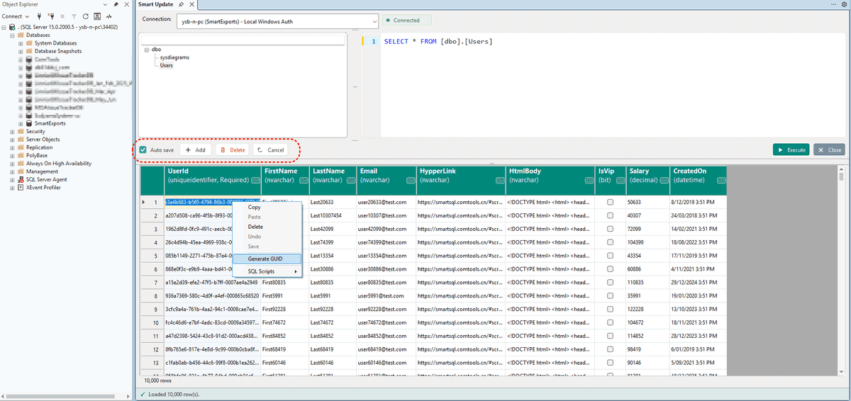 Right-click cell to generate GUID in Smart Update